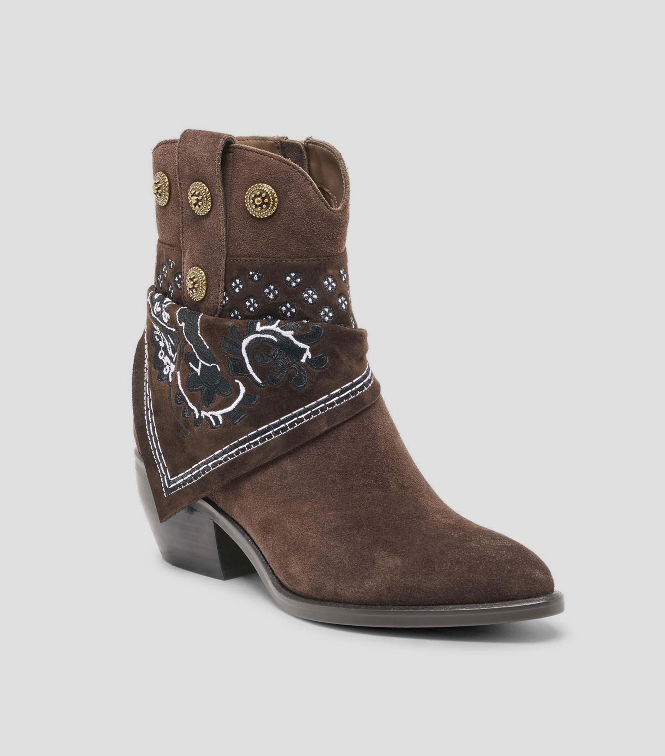 Botines en gamuza con tacón medio cuadrado liso Mujer